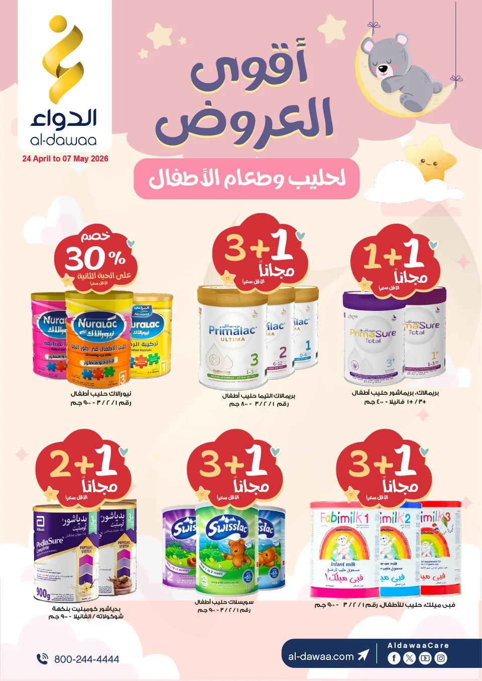 أقوى العروض لحليب وطعام الأطفال من صيدليات الدواء حتي 7 مايو - عروض وتخفيضات صيدليات الدواء السعودية