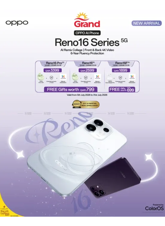 New Arrival - Oppo Reno 16 Series Smart Phones from Grand Hypermarket until 31st July - Grand Hypermarket Qatar Offers & Promotions catalogue cover