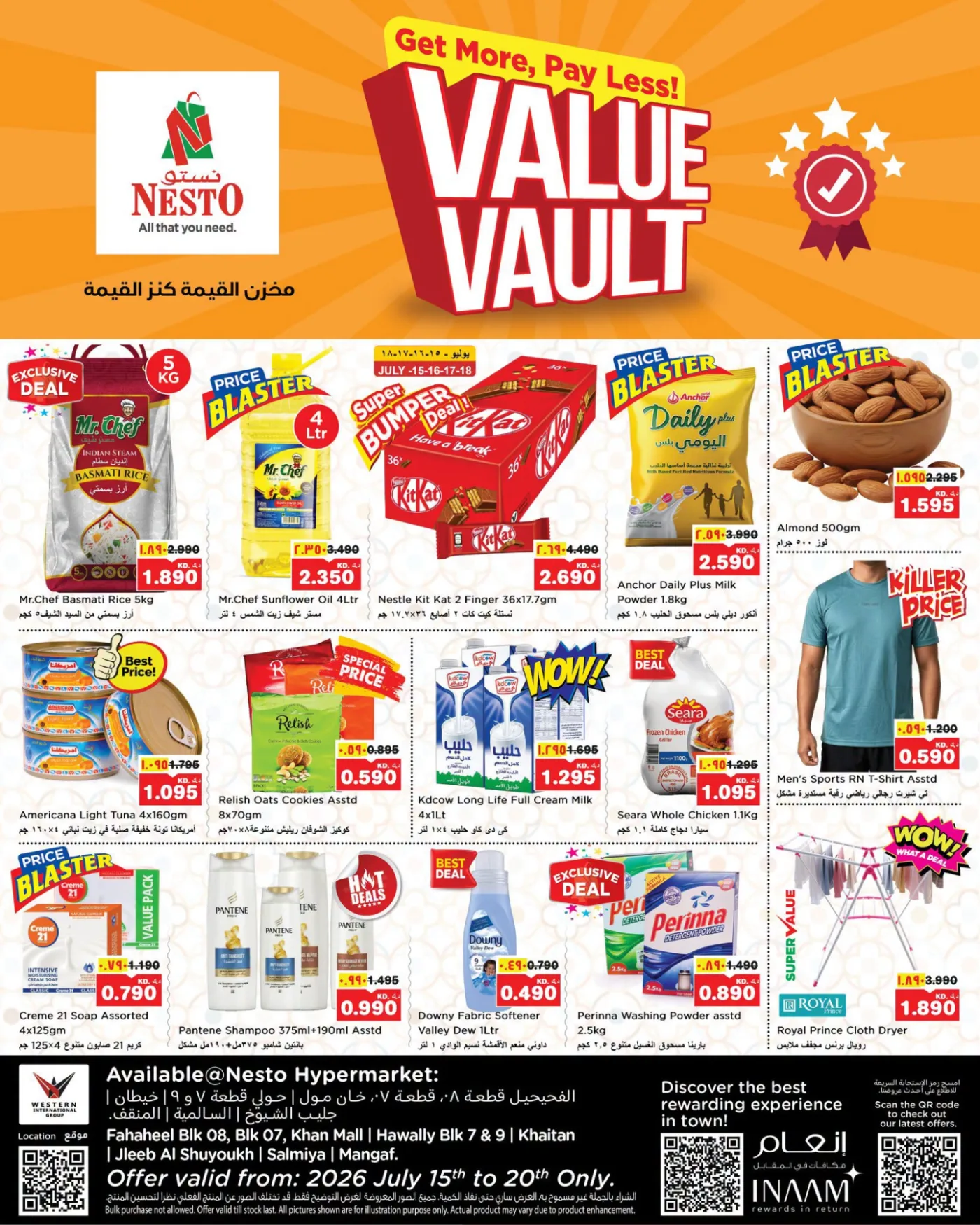 Value Vault - Fahaheel Block 08, Block 07 & Khan Mall, Hawally Block 07 & Block 09, Khaitan, Jleeb, Salmiya & Mangaf from Nesto until 20th July - Nesto Kuwait Offers & Promotions catalogue cover