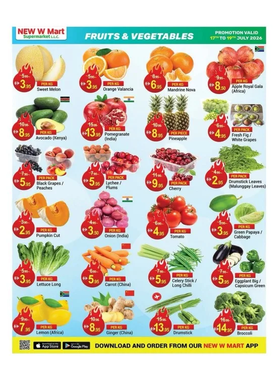 Fruits & Vegetables Deals from New W Mart until 19th July - New W Mart UAE Offers & Promotions catalogue cover
