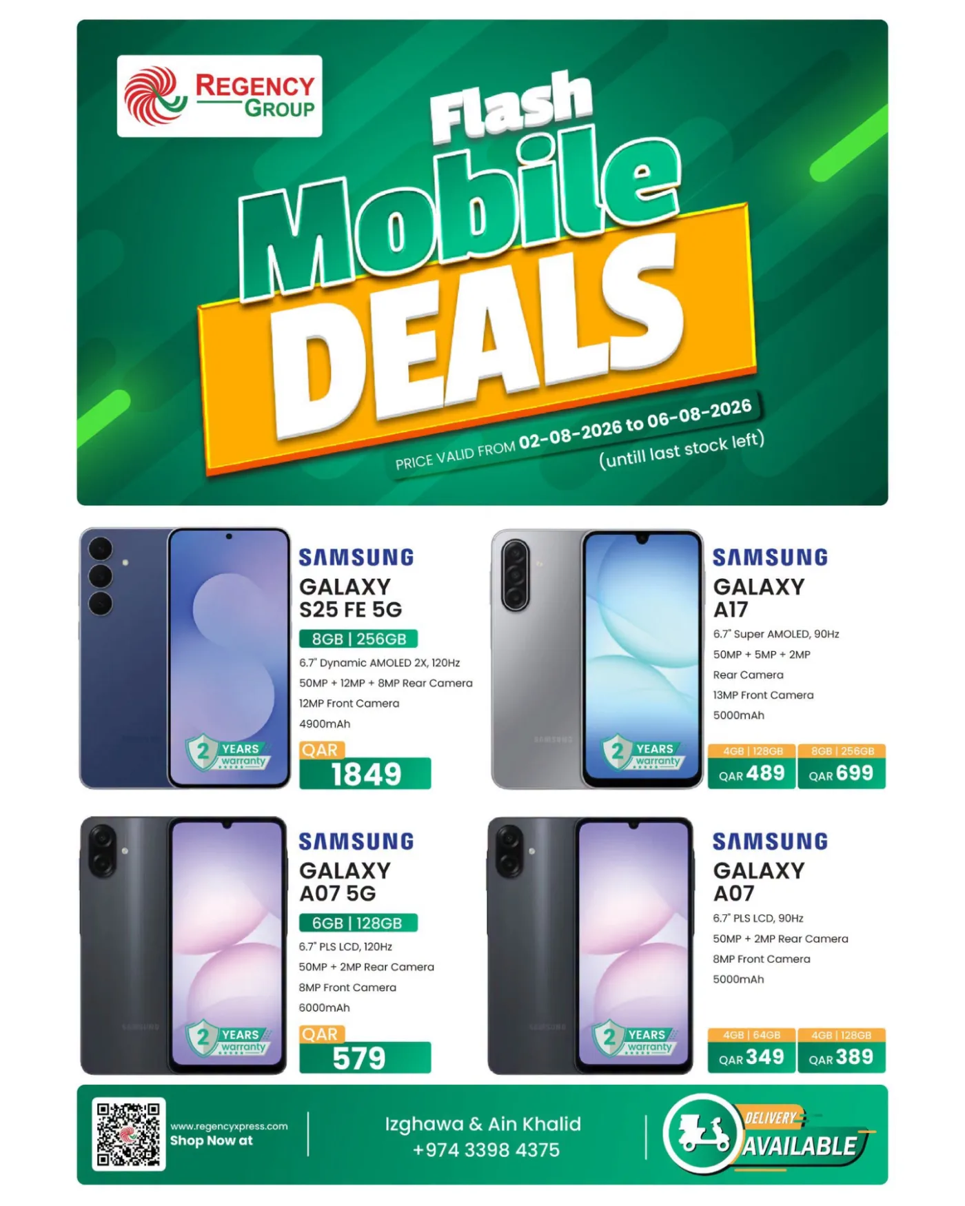 Flash Mobile Deals - Izghawa & Ain Khalid from Regency Hypermarket until 6th August - Regency Hypermarket Qatar Offers & Promotions
